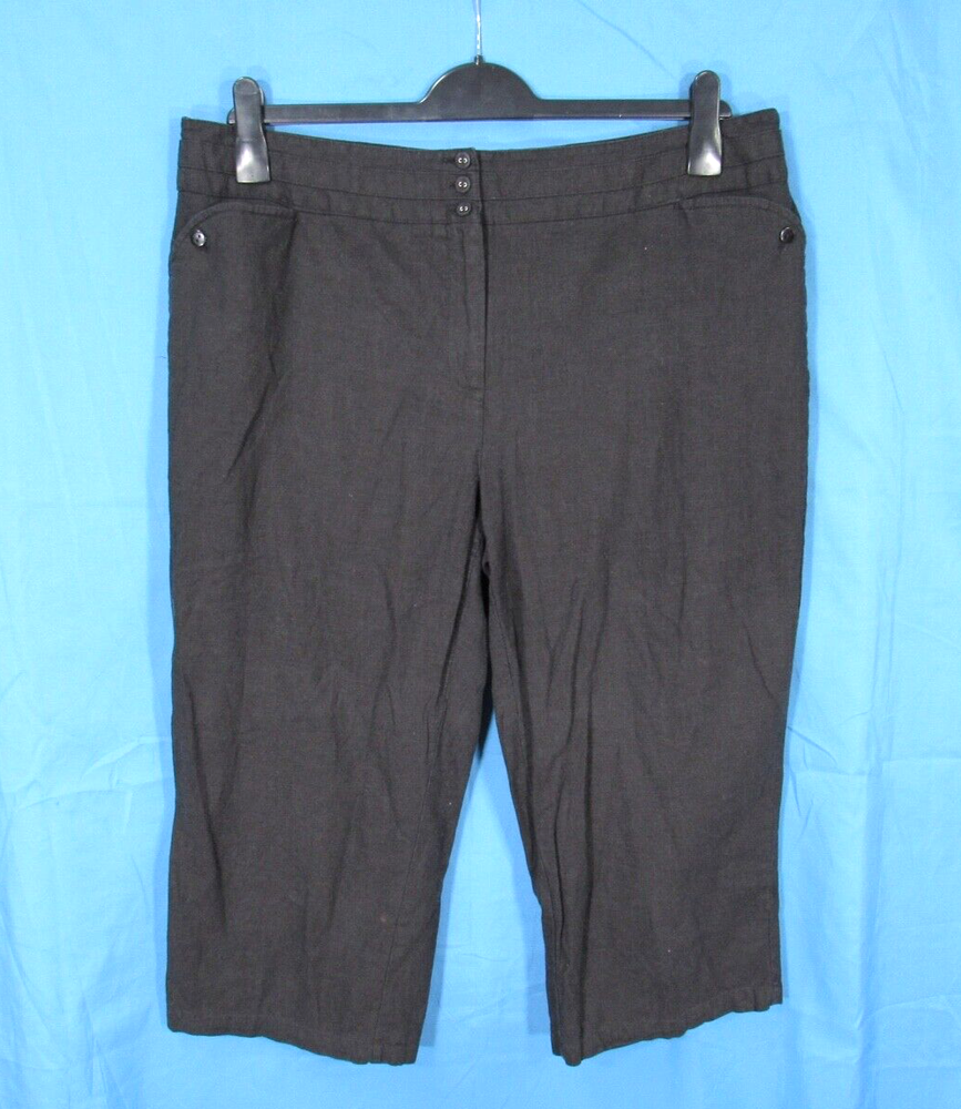 BRANDON THOMAS Women's BLACK Light-Weight LINEN BLEND Cropped PANTS Sz 16