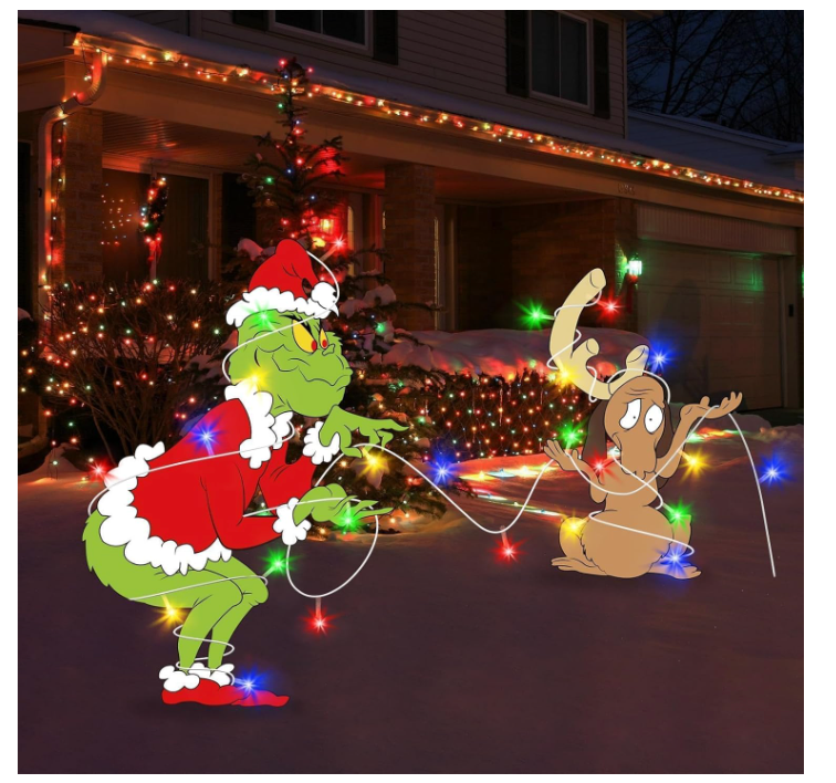 2pcs Green Gnome Christmas Yard Signs with LED String Lights - Outdoor Decor