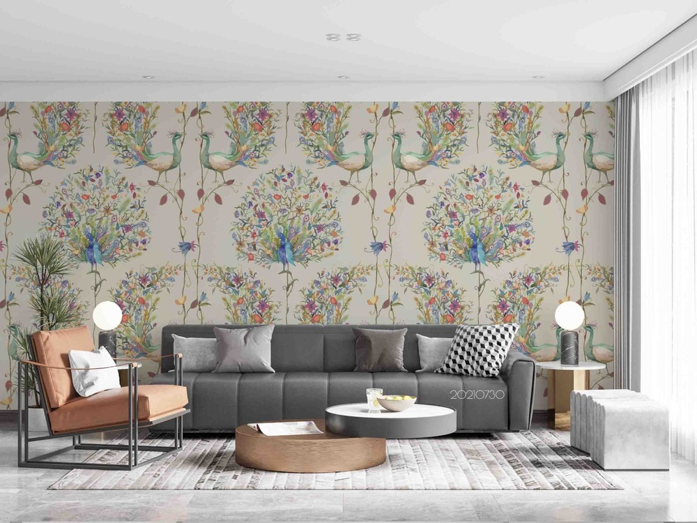 3D Peacock Watercolor Pattern Wall Murals Wallpaper Murals Wall Sticker