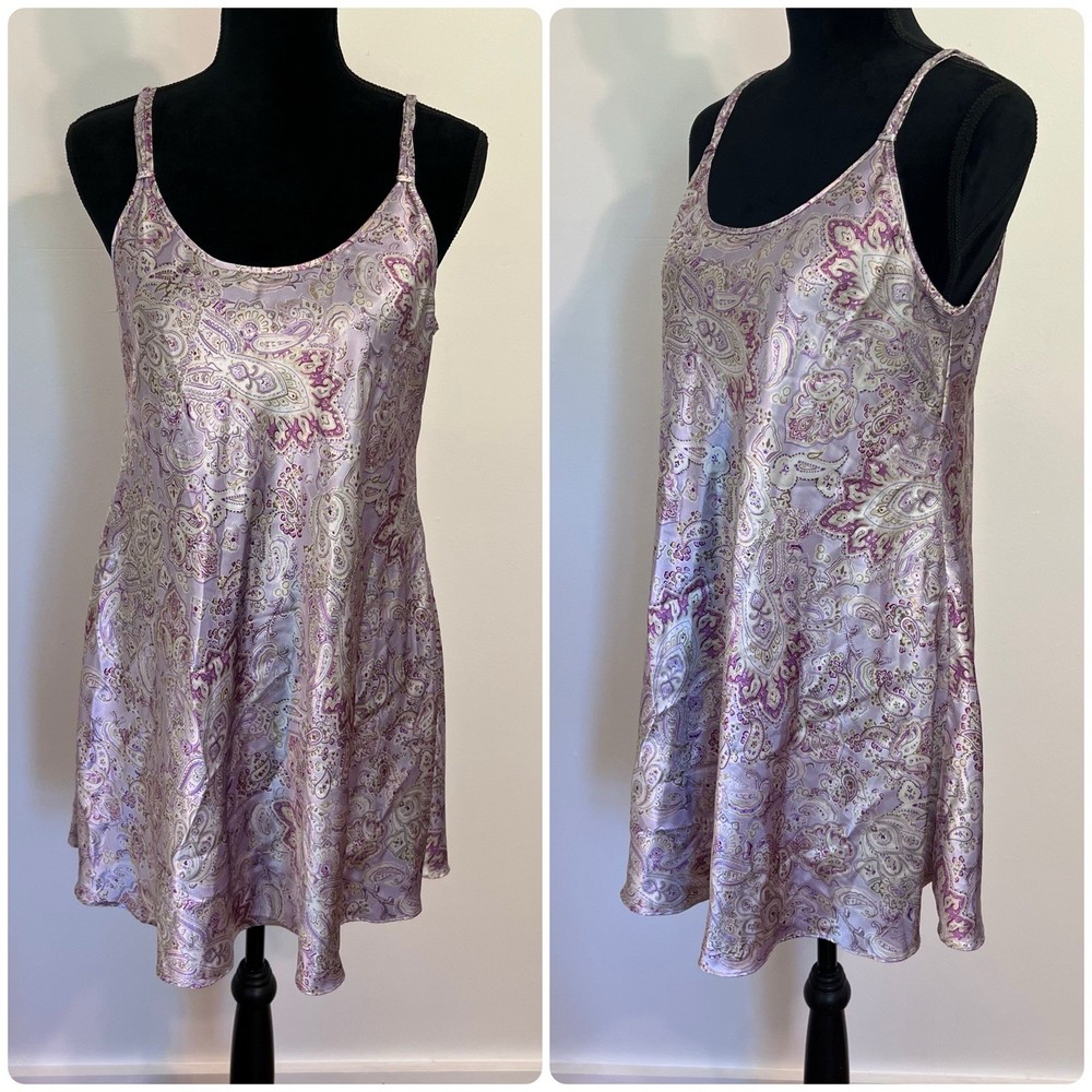 Oscar De La Renta Pink Label Nightie Slip Nightgown Chemise Purple Paisley M