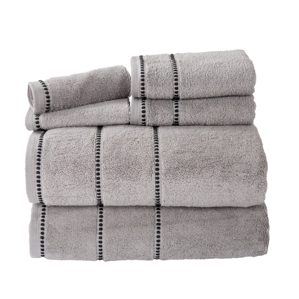 Luxury 6-Piece Quick Dry Cotton Towel Set - Zero Twist Soft Washcloths in Silver & Black