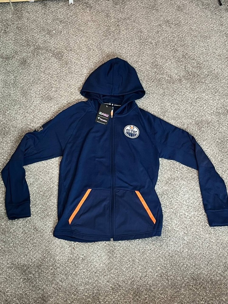 Mens M Edmonton Oilers Authentic pro rink full zip jacket hoodie NWT Blue