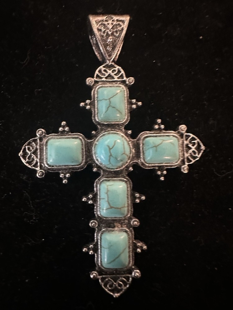 Beautiful Vintage Navajo Silver &  Turquoise Nugget Cross Pendants Set