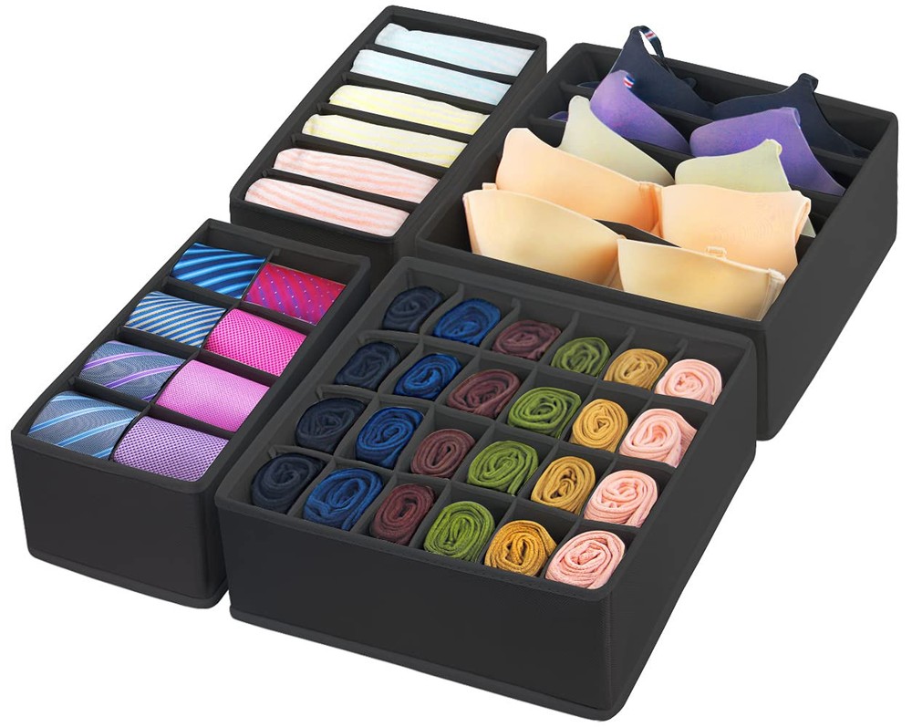 4 Pcs Underwear Drawer Organizers Divider Closet Socks Organizer Storage Boxes L