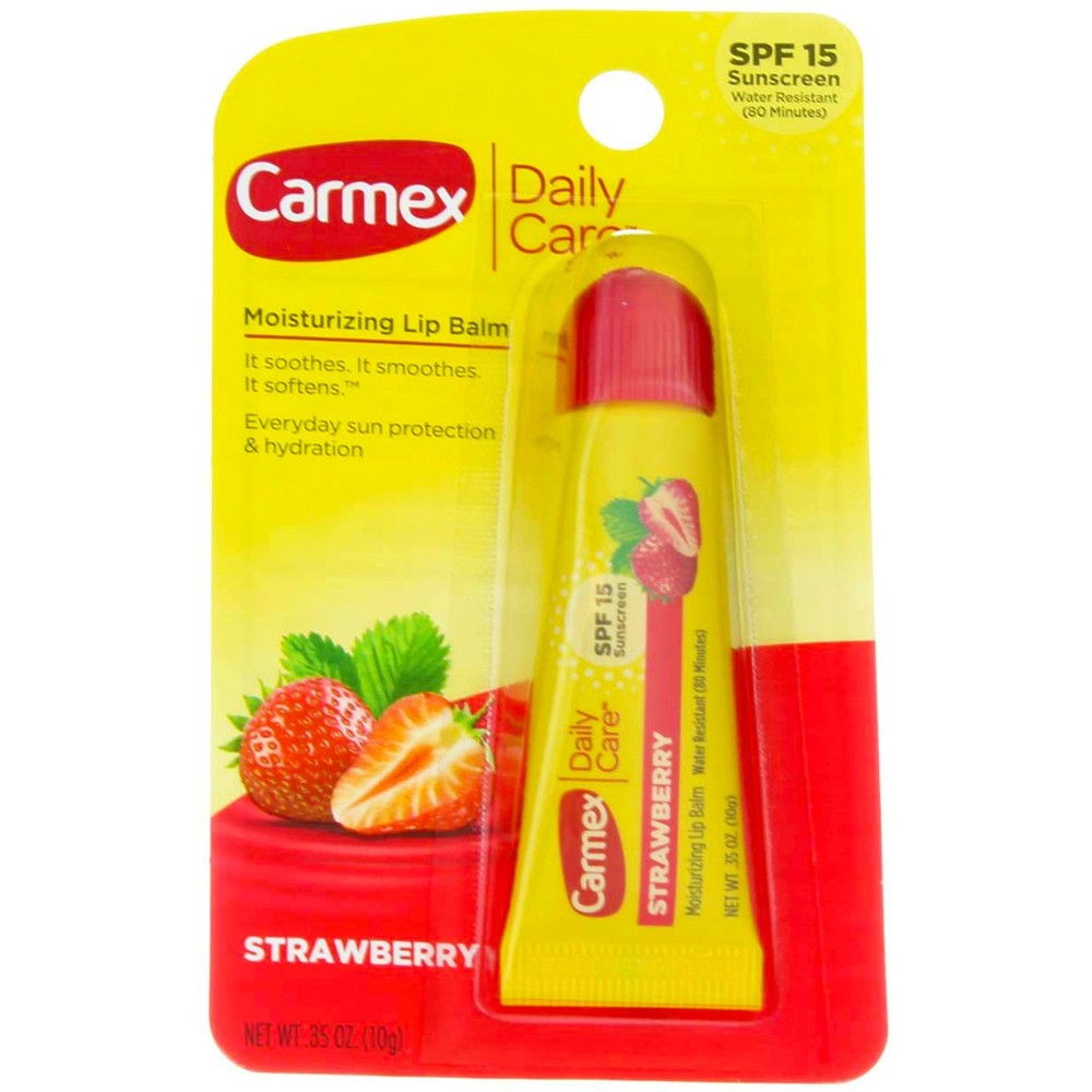 4 Pack Carmex Strawberry SPF 15 Lip Balm Tubes, 0.35 oz Each