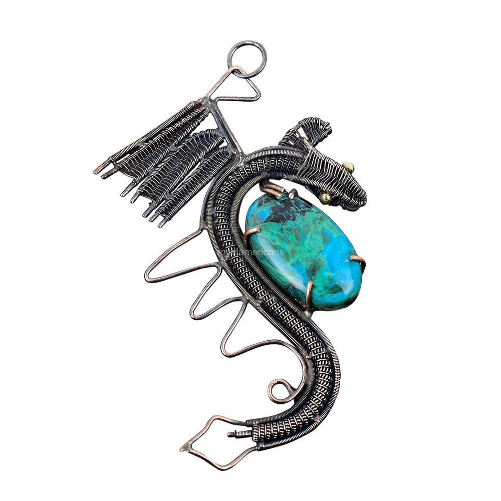 Mother Day Sale Copper Chrysocolla Dragon Pendant Throat Chakra Jewelry-image