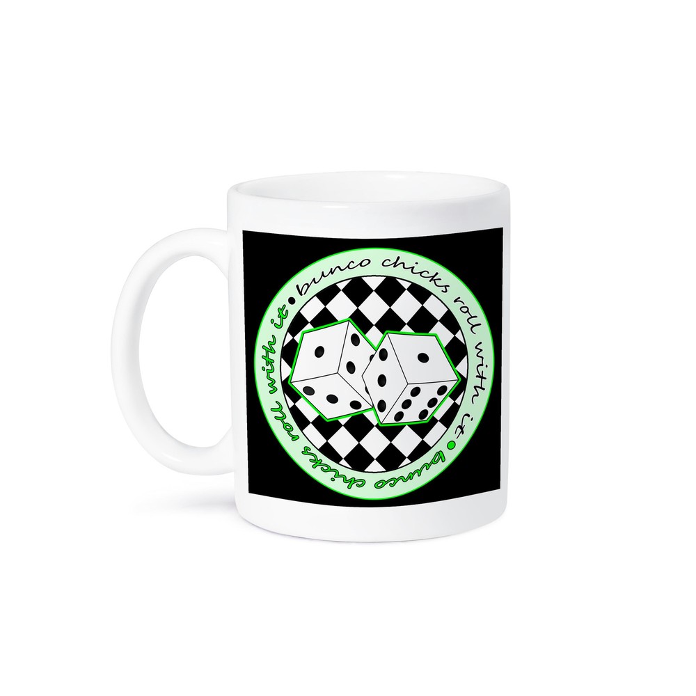 3dRose, Bunco Chicks Roll With It Green and Black, Mug