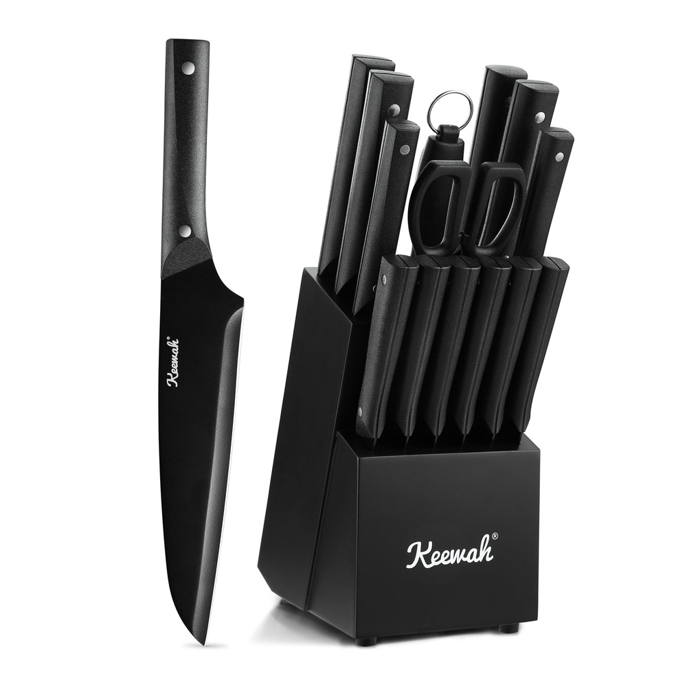 15-Piece Black Knife Set with Block for Kitchen Essentials