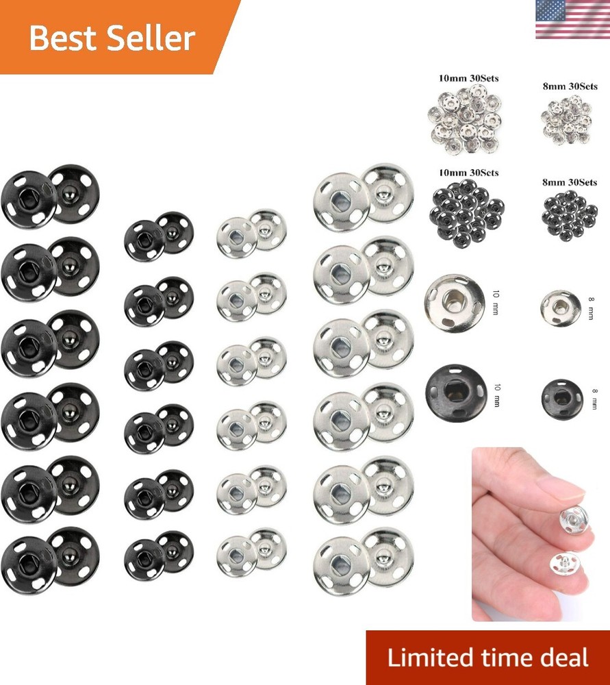 120 Sets Sew-on Snap Buttons Metal Snaps Fasteners Press Studs Buttons for Se...