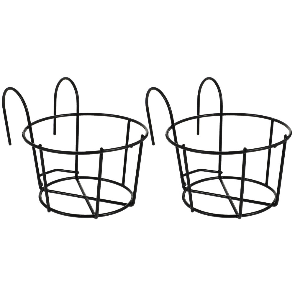 2PCS Railing Plant Pots Porch Hanging Basket Metal Fence Planter Bucket Planter