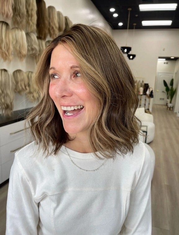 Dark Brown Bob Wave Wig with Blonde Highlight Human Hair 13x4 Lace Front Wig