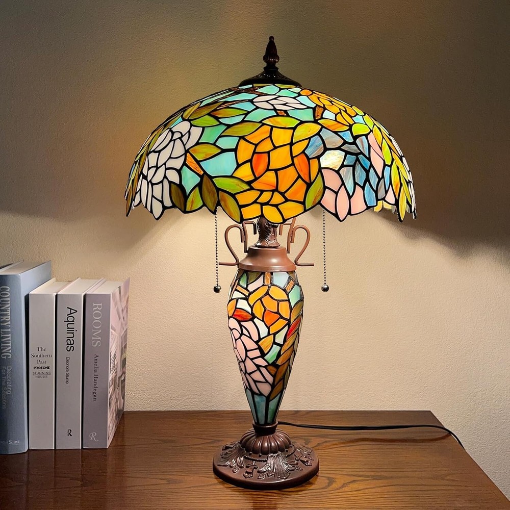 Handcrafted Tiffany Lamp with Wisteria Shade - Antique Style 3-Light Fixture