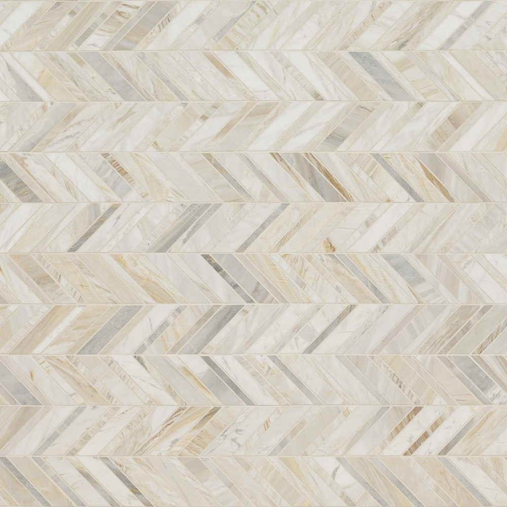 Athena Gold Chevron 12 in. x 12 in. Honed Marble Mesh Mounted Mosaic Tile for...