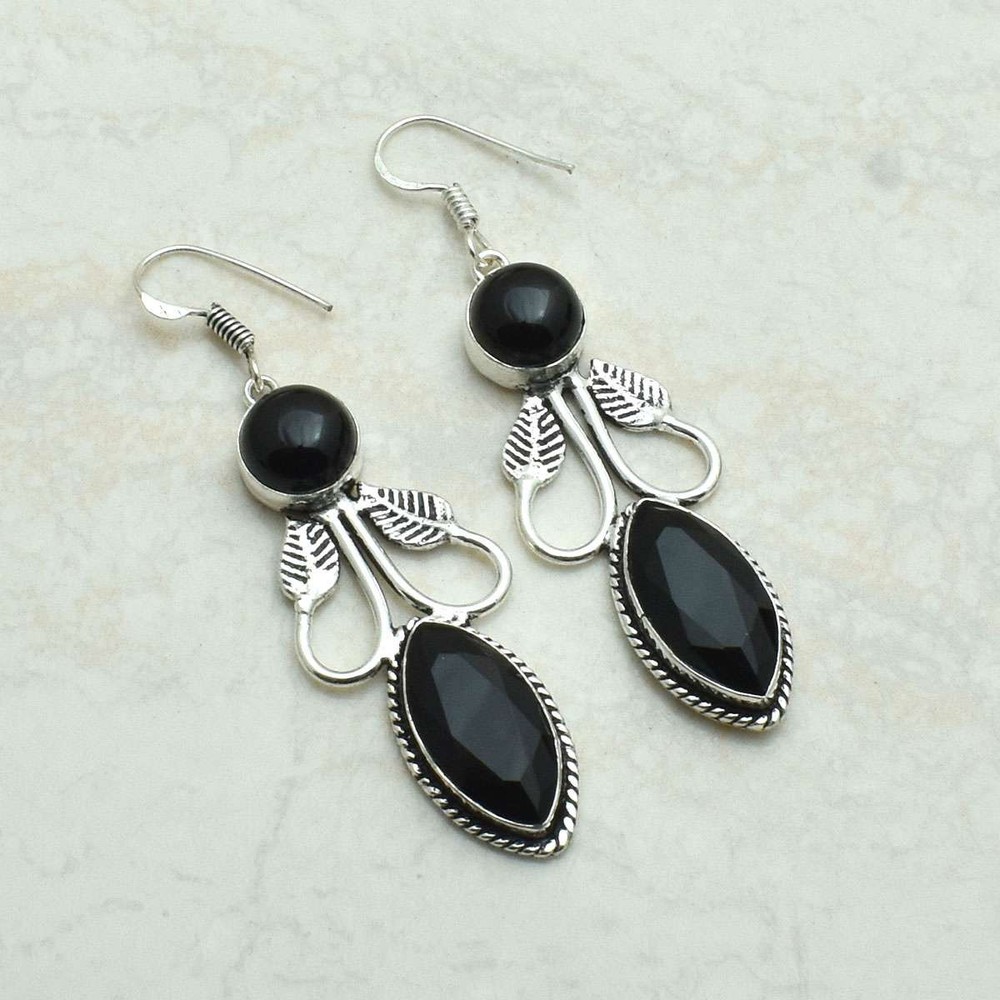 Black Onyx Gemstone Drop Dangle Earrings Jewelry Promise Day Gift 2.48