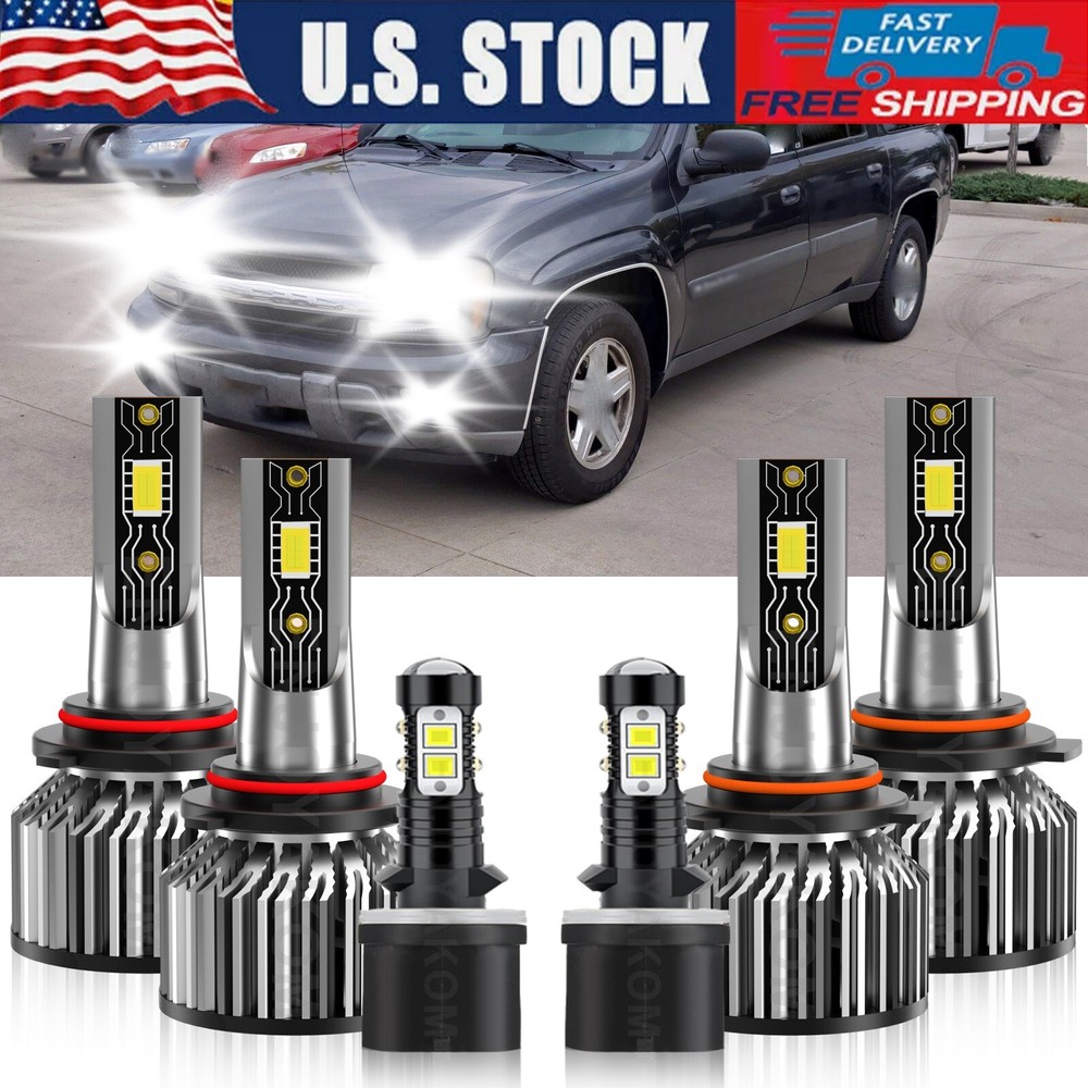 LED Headlight Hi Lo+Fog Light Bulb kit white For Chevy Trailblazer EXT 2002-2006