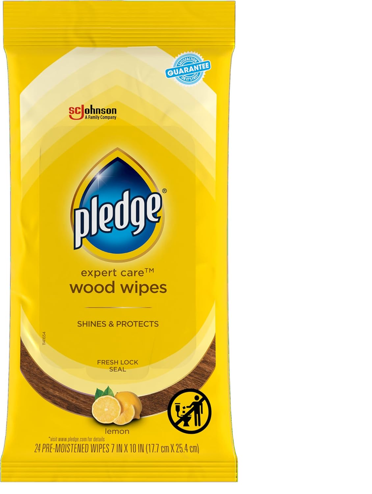Pledge Expert Care Wood Wipes, Shines and Protects, Removes Fingerprints, Lemon