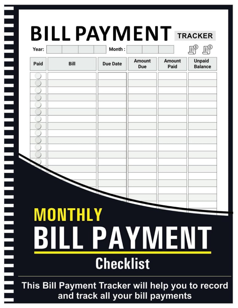 Bill Tracker Notebook: Monthly Bill Payment Checklist - 8.5