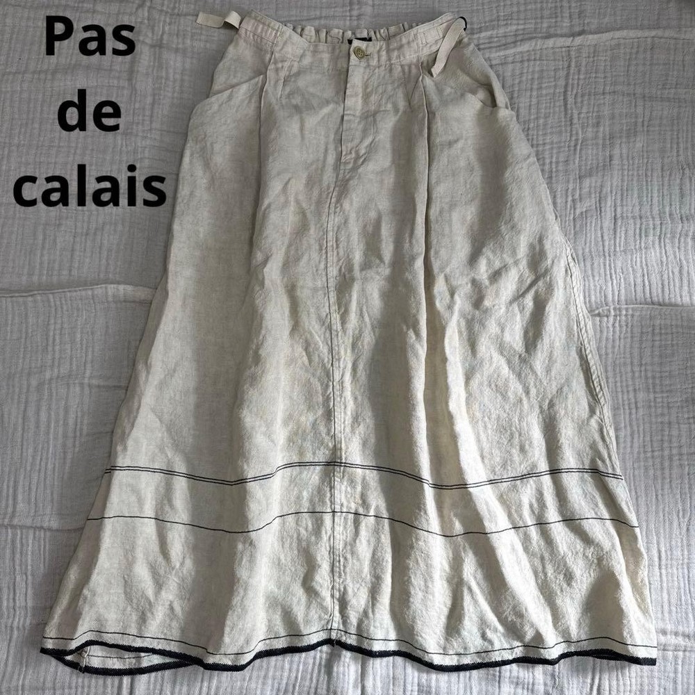 Pas de Calais Lined Linen Twill Skirt Size 34 Adjustable Waist Good Condition