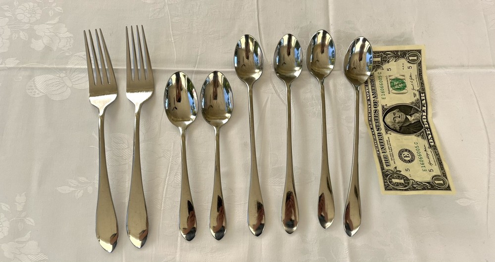 8 Pcs GORHAM Meredith II Glossy  18/8 Stainless Steel Pointed Tip Flatware Lot