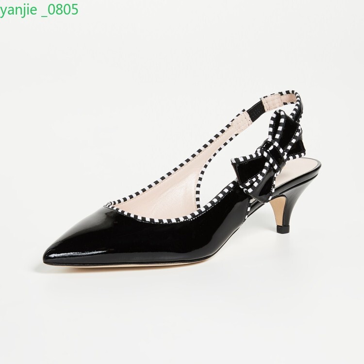 Women's Pointed Toe Kitten Heel Leather Pumps with Bowknot Slingback Formal Shoes