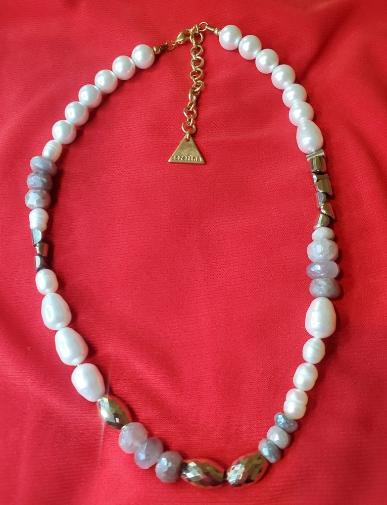 Serefina Sparkly Freshwater Pearl Shoker Necklace Signed Anthropologie