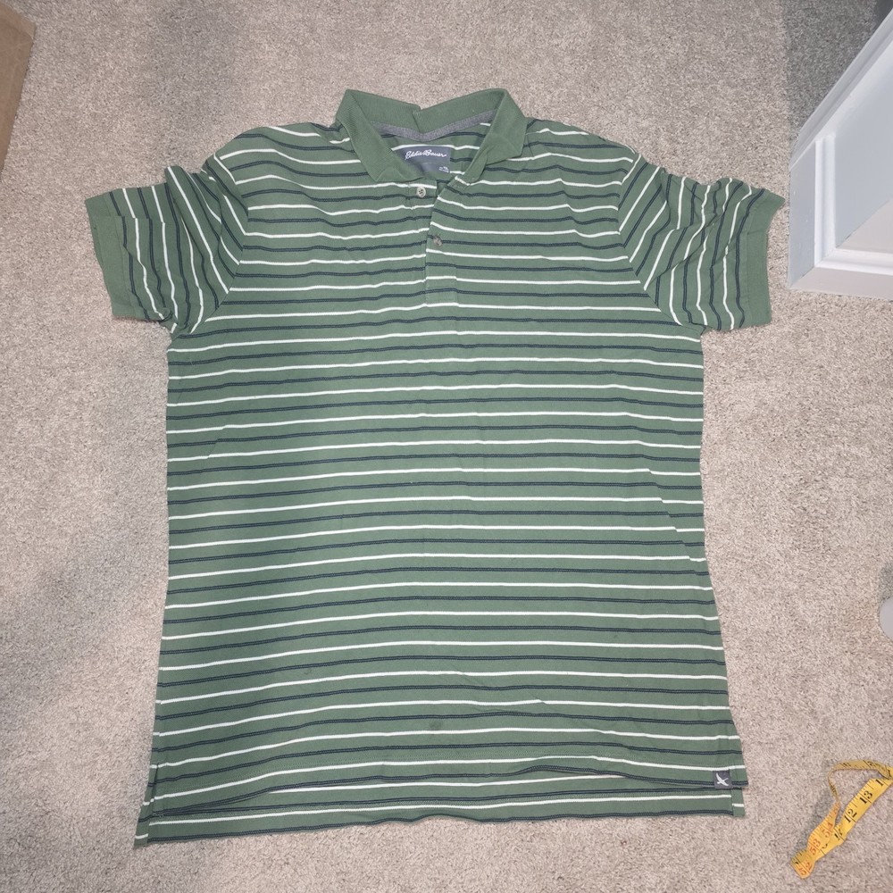 Vintage 90s Eddie Bauer Mens Large Striped Green Yellow Golf Polo Shirt