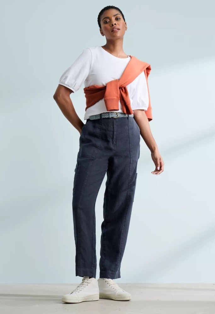 Seasalt Women's Trousers - Navy Rock Pipit Linen Trousers - Maritime Size 10