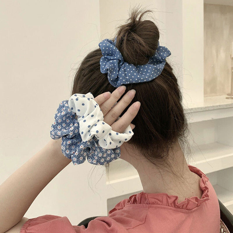 Women's Polka Dot Plaid Daisy Scrunchies Hair Ties Headband