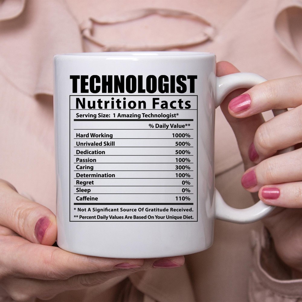 Funny Technologist Humor Coffee Mug with Nutritional Facts Design  