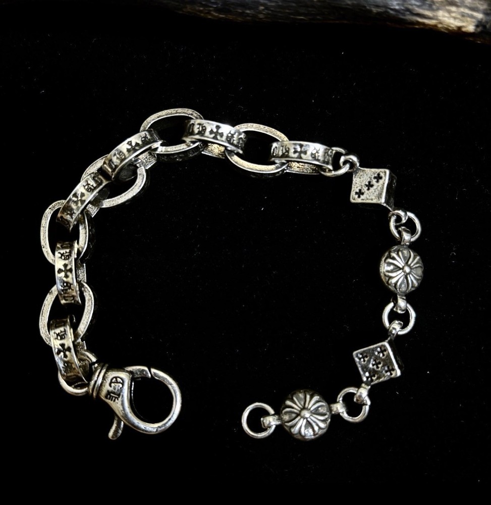 Ch Style Silver Punk Paperchain/Dice/ Crossball | Chrome Bracelet