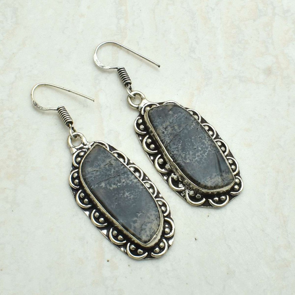 Honey Dendrite Opal Gemstone Handmade Drop Dangle Earrings Jewelry 2.08