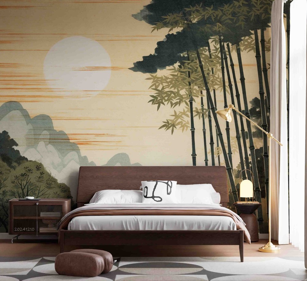 3D Bamboo Forest Sunset Illustration Wall Murals Wallpaper Murals Wall Sticker