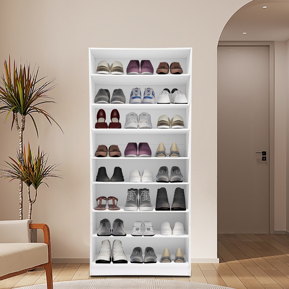 8-Tier White Shoe Cabinet Organizer for Entryway or Closet Storage