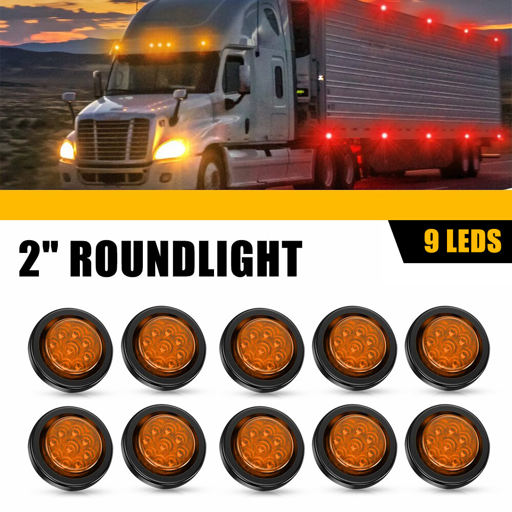 10PCS 2-Inch DOT Amber LED Trailer Marker Lights with Grommet for Trucks