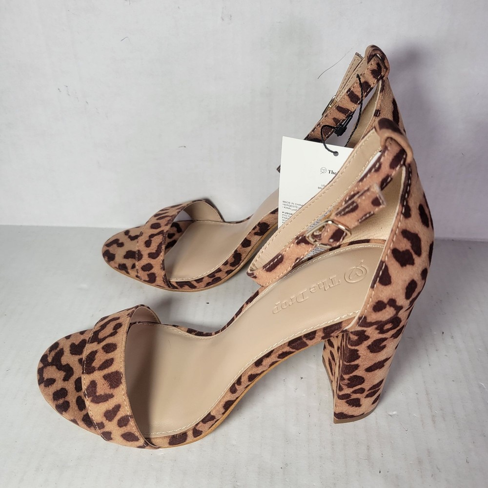 Drop Rebecca Leopard Print 4-Inch Block Heel Sandals Size 6.5 Open Toe