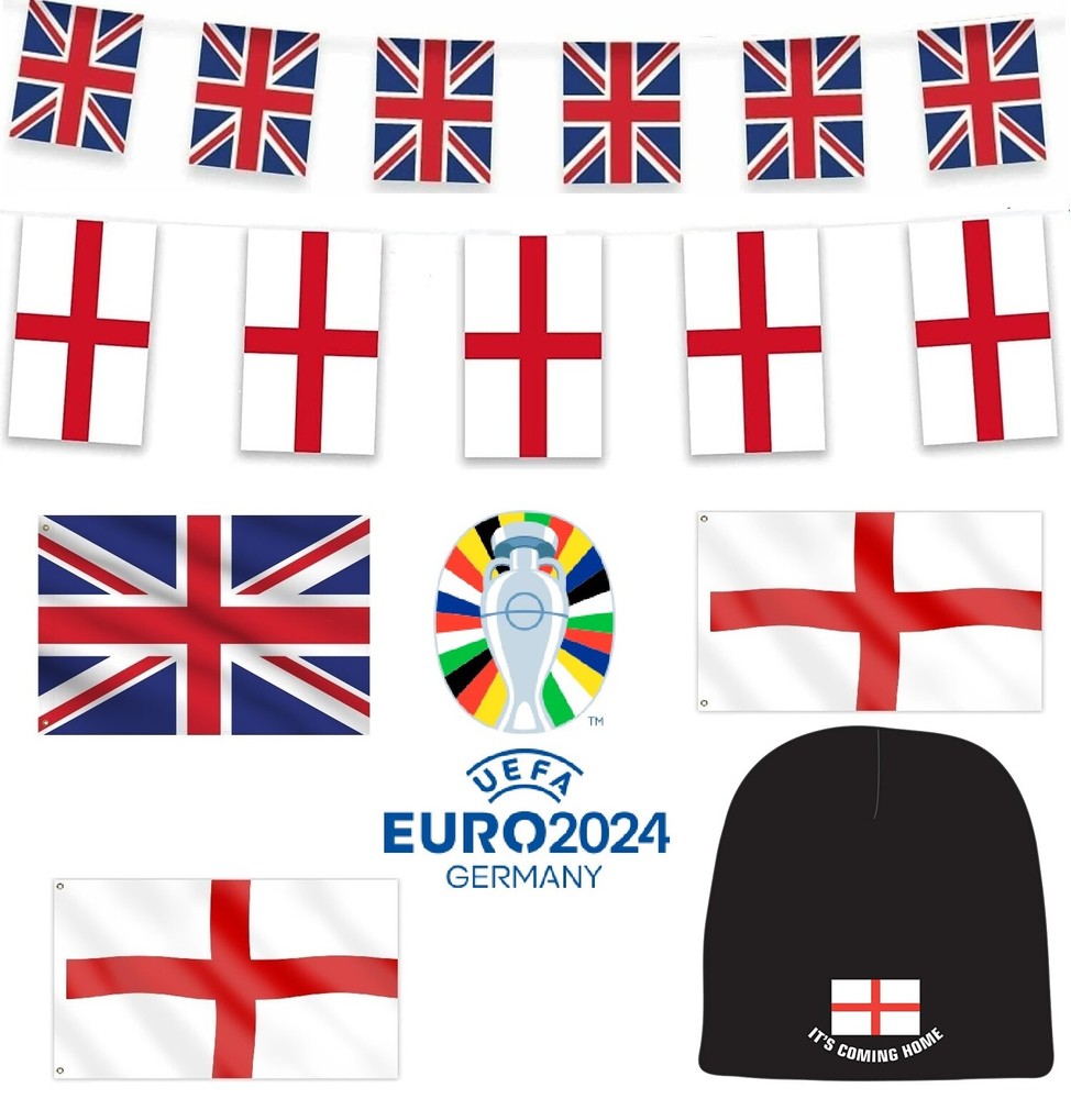 Euro 2024 England Football Flag Bunting Hat St George Union Jack British Lions