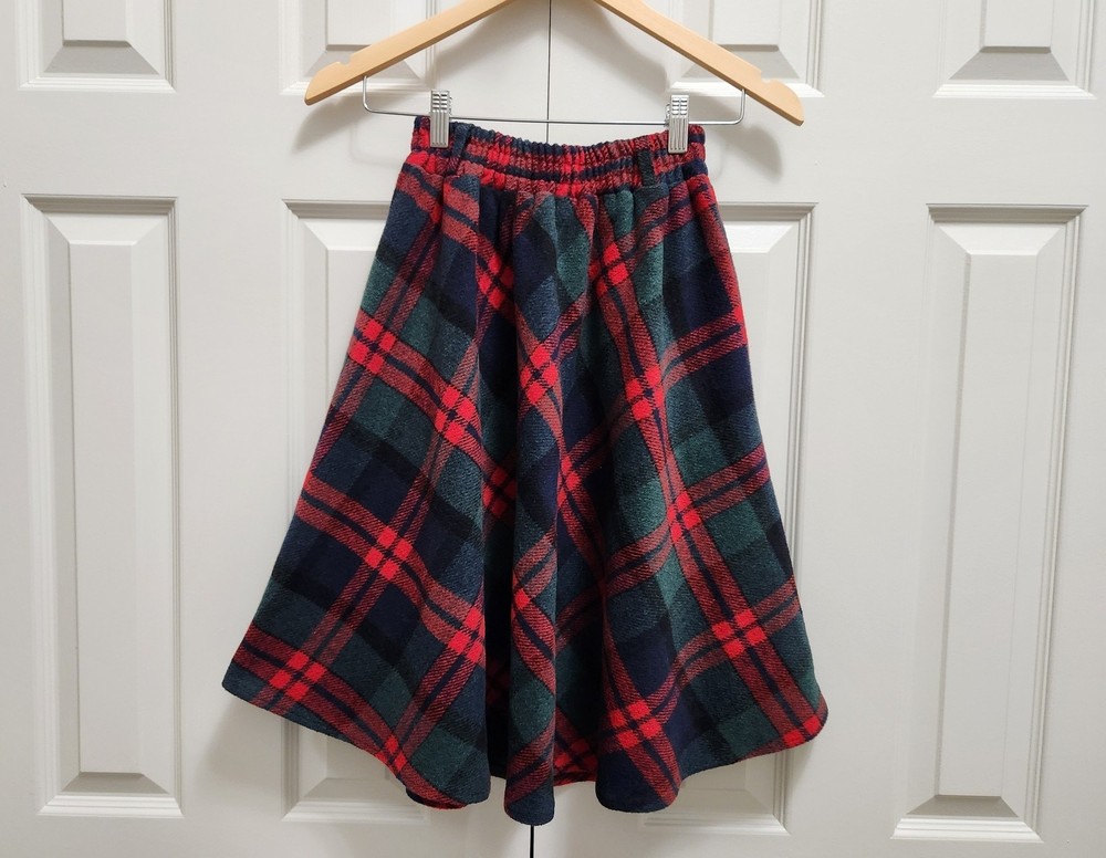 Women's Red Green Blue Check Plaid Tartan A-Line Holiday Winter Festive Skirt XS