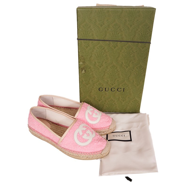 Gucci Pink Terry Cloth GG Logo Espadrille Summer Flats Size 37.5 New NIB