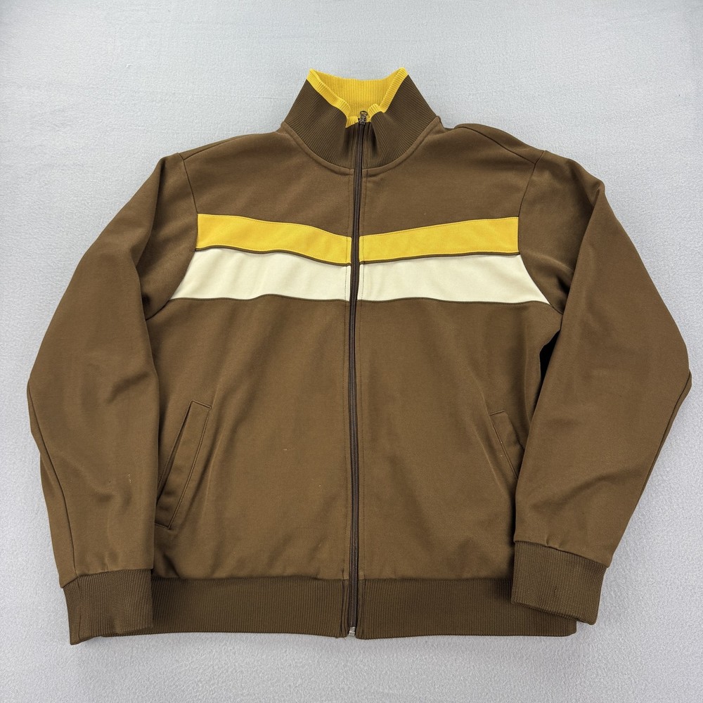Mossimo Jacket Mens XL Brown Yellow Full Zip Track Retro Stripe Logo skate y2k