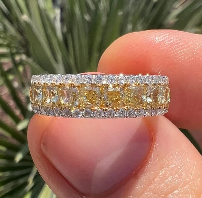 5ct Round Simulated Citrine & CZ Eternity Band in 14k White Gold Plated Silver