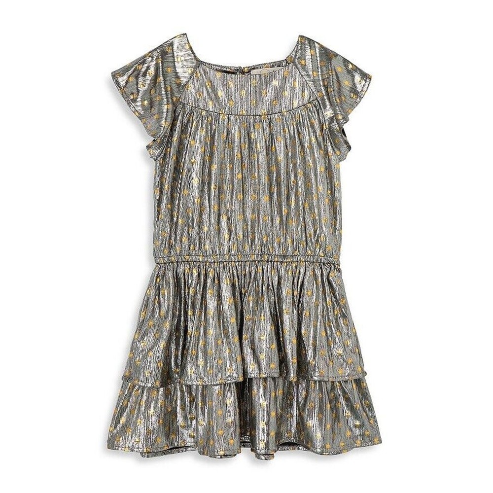 Peek Aren't You Curoius Toddler Girl's Silver Foil Dot Tiered Dress Kids Size 3T