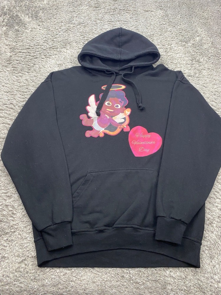 Jon Lauren Hoodie Men Large Black Graphic Cupid Valentines Pullover Sweatshirt