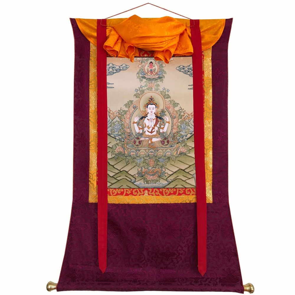 Hand-Painted Master Quality Chenrezig Thangka Avalokiteshvara Sacred Art  