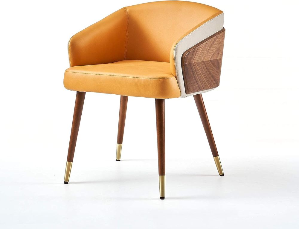 Dining Chair Mid Century Modern Faux Leather with Walnut, Eucalyptus Upholsted R