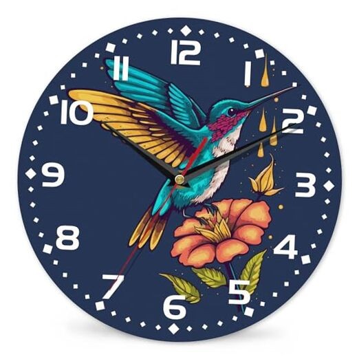 Vibrant Hummingbirds on Flowers Silent Wall Clock Battery Operated 10 Inch