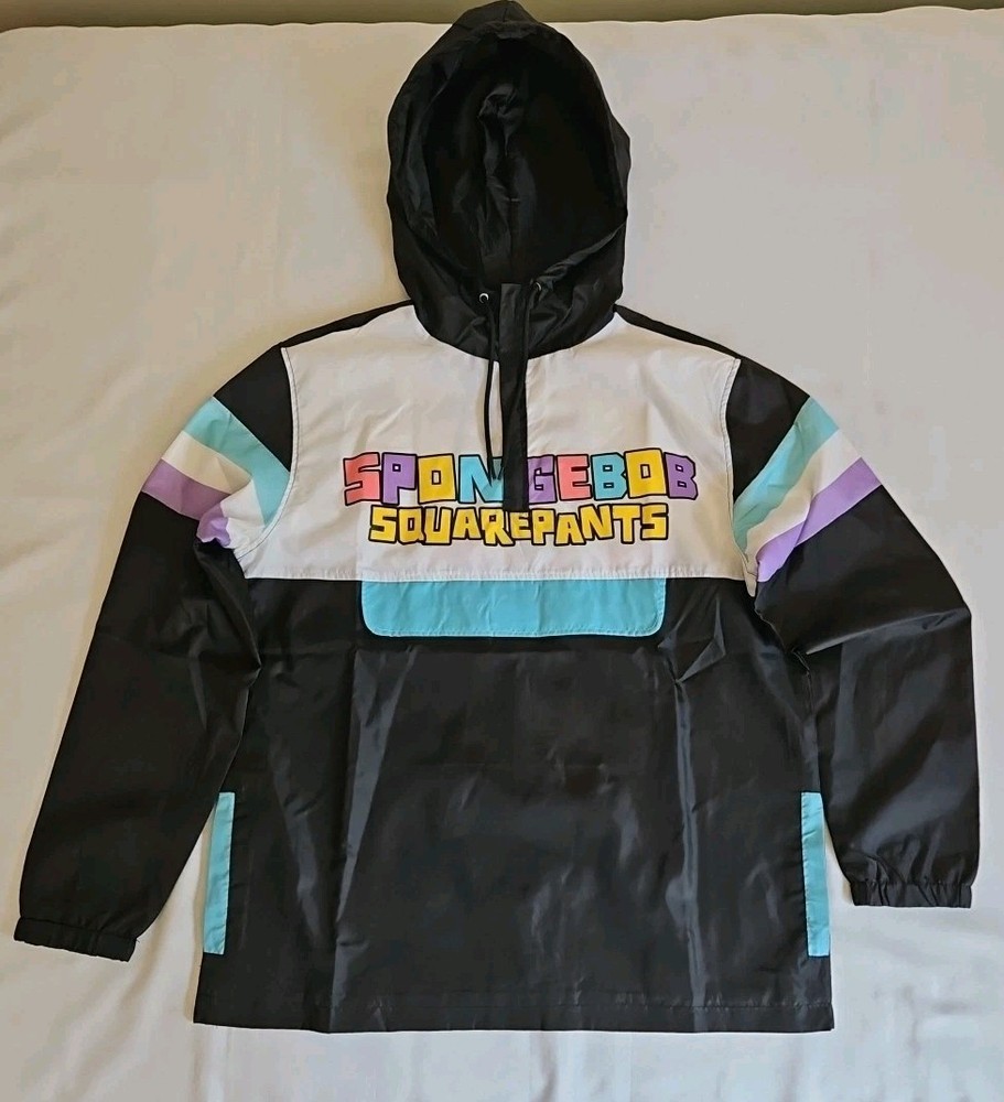 SpongeBob SquarePants 1/4 Zip Windbreaker Hoodie with Pockets Mens XL