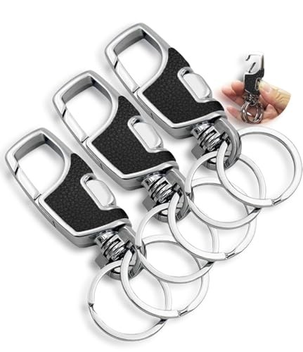 3 Pack Heavy Duty Metal Keychains – Durable Black Car Key Rings