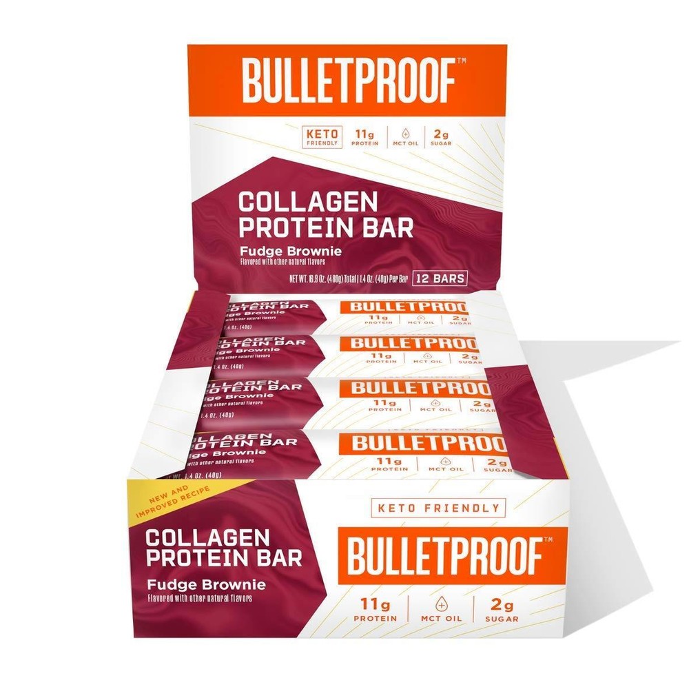 Bulletproof Fudge Brownie Collagen Protein Bars, Pack of 12, Keto-Friendly...