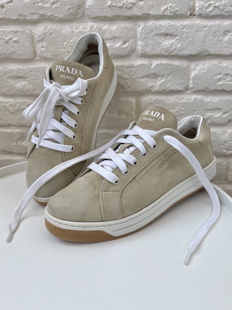 Prada Milano Beige Suede Downtown Sneakers Women Size 36.5 EU