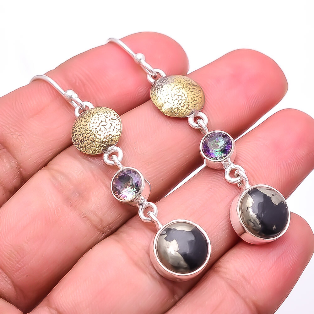 Healer'S Gold Apache Gold & 925 Sterling Silver Two Tone Earring 2.15